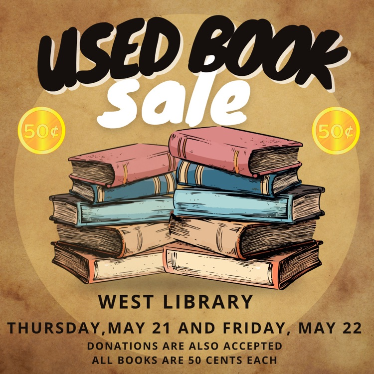 graphic with books and used book sale
