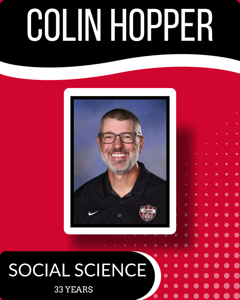 White square containing a photo of a man smiling. "Colin Hopper" in white text at the top. "SOCIAL SCIENCE" below photo, "33 YEARS" below that.