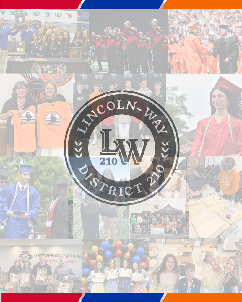 Collage of school-related images, including graduation, sports, and community events, with a district emblem.