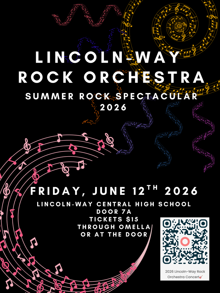 Flyer for Lincoln -Way Rock Orchestra with link to purchase tickets