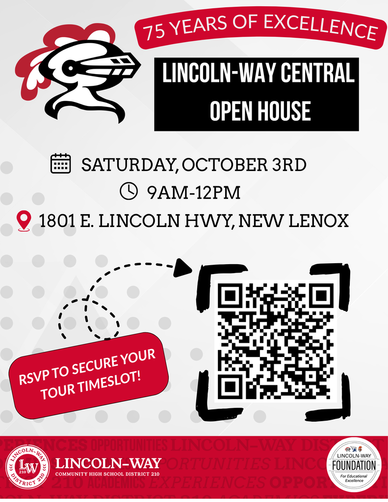 An invitation for the Lincoln-Way Central Open House, scheduled for October 3rd from 9AM to 12PM.