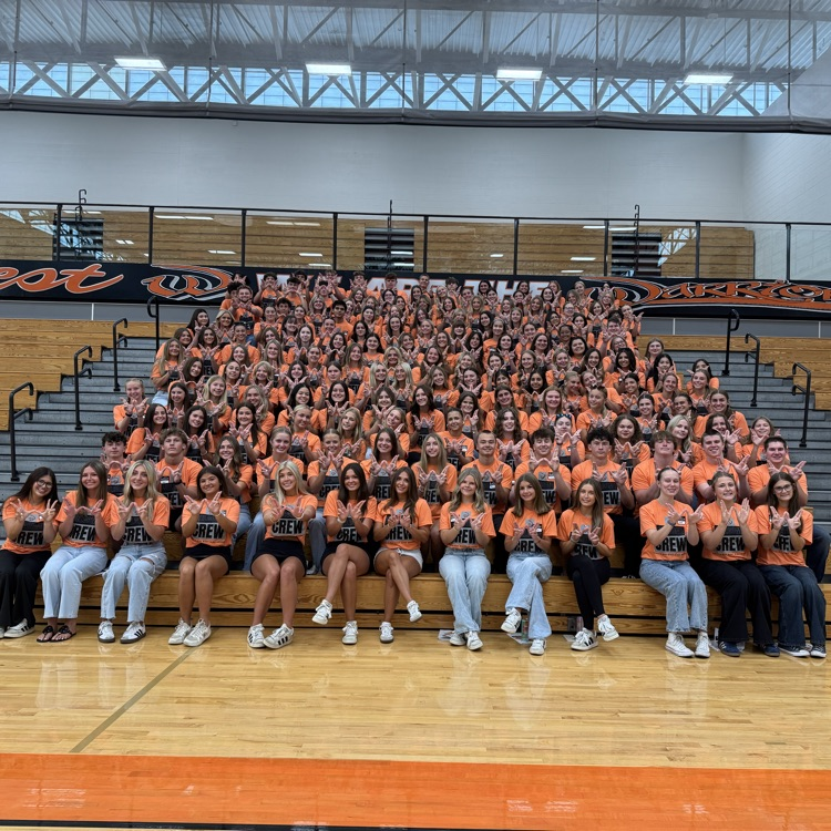 group of students in welcome crew shirts