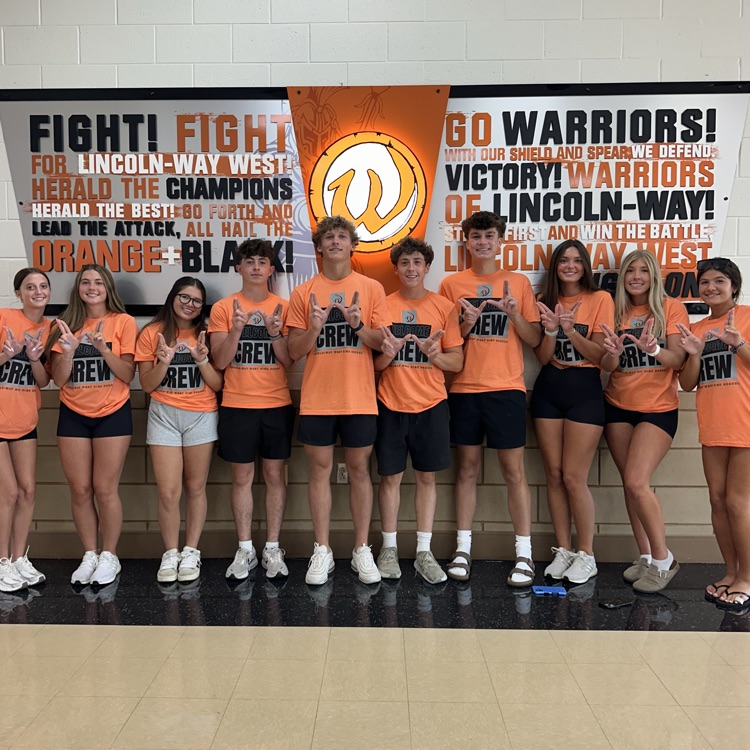 group of students holding up Ws in school cafeteria