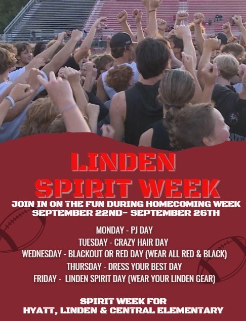 Flyer describing spirit week activities for homecoming