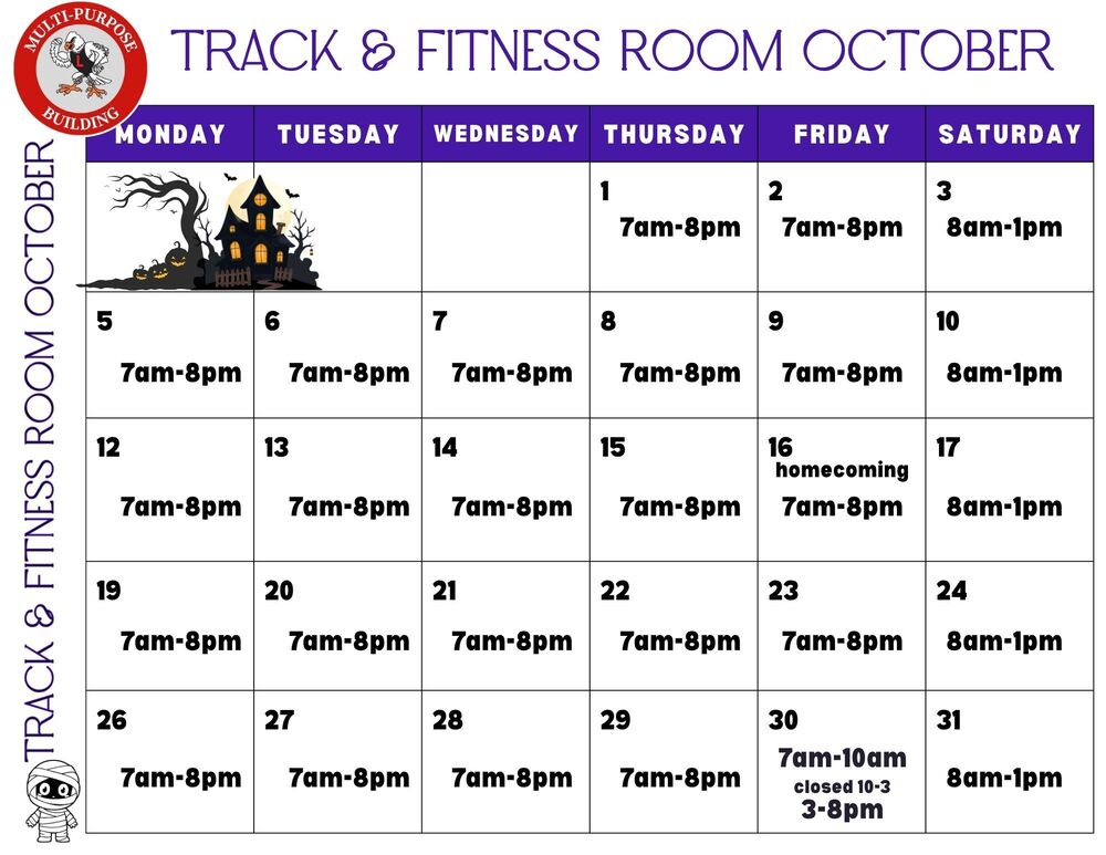 MPB October Track & Fitness Room Calendar
