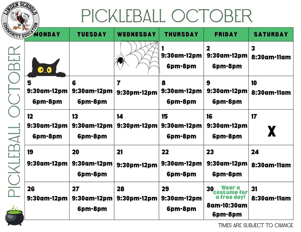 MPB October Pickleball Calendar