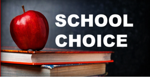 Apple on a stack of textbooks with the words School Choice