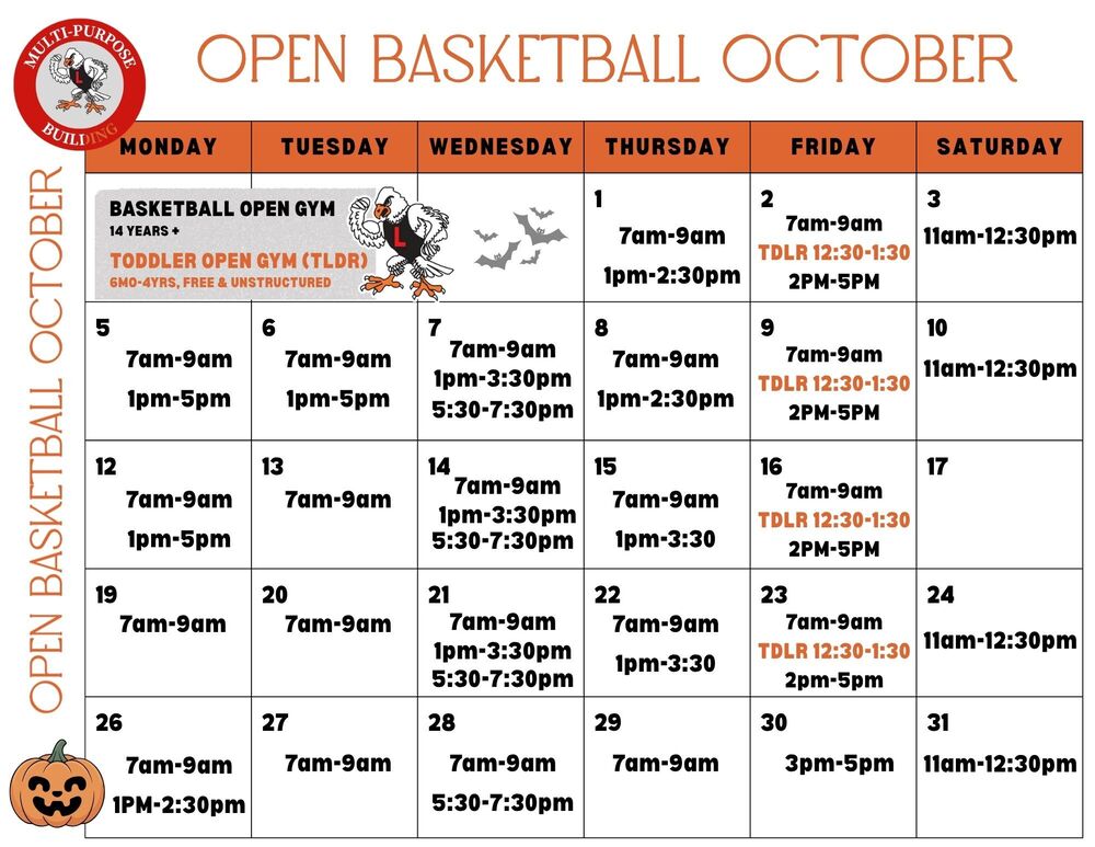 MPB October Open Basketball Calendar