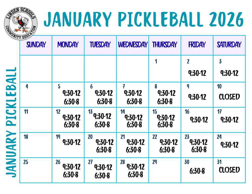 January Pickleball Calendar