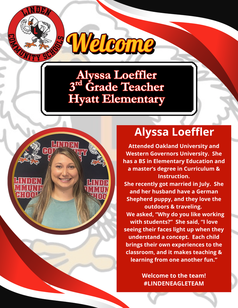 alyssa loeffler 3rd grade teacher at hyatt elementary with image of a woman smiling
