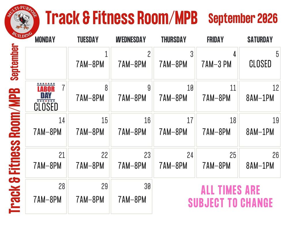 sept track & fitness room times