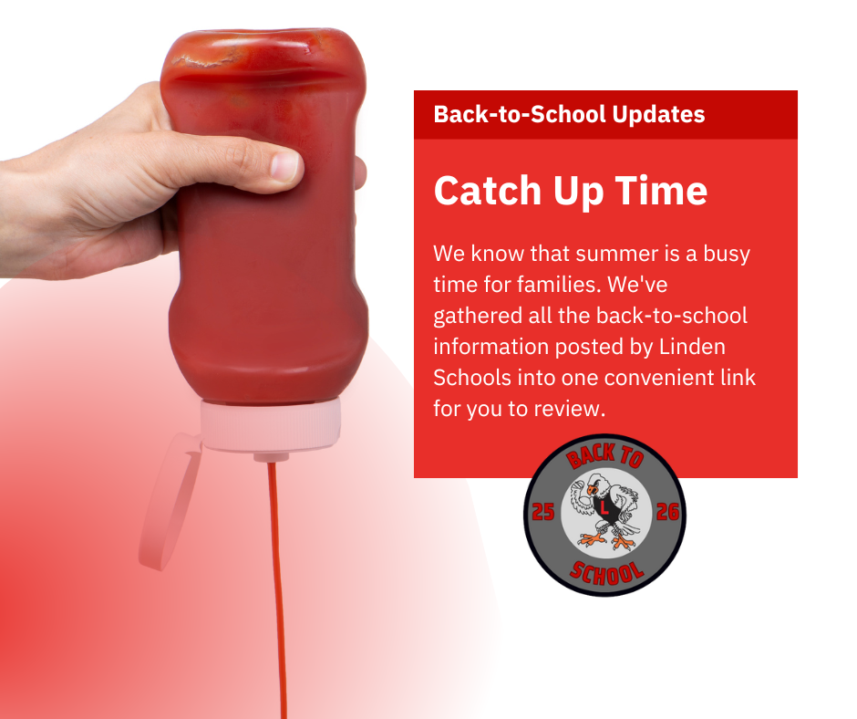 Hand squirting catsup from a catsup bottle with the words catch up time