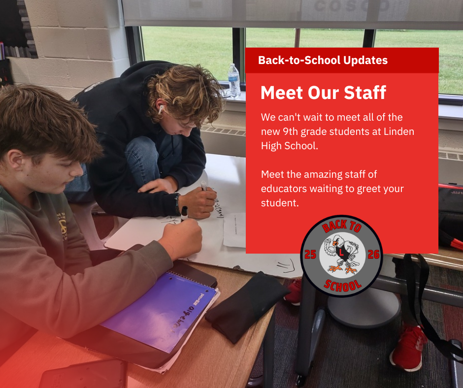 Two teens working together on a desktop whiteboard with the words meet our staff