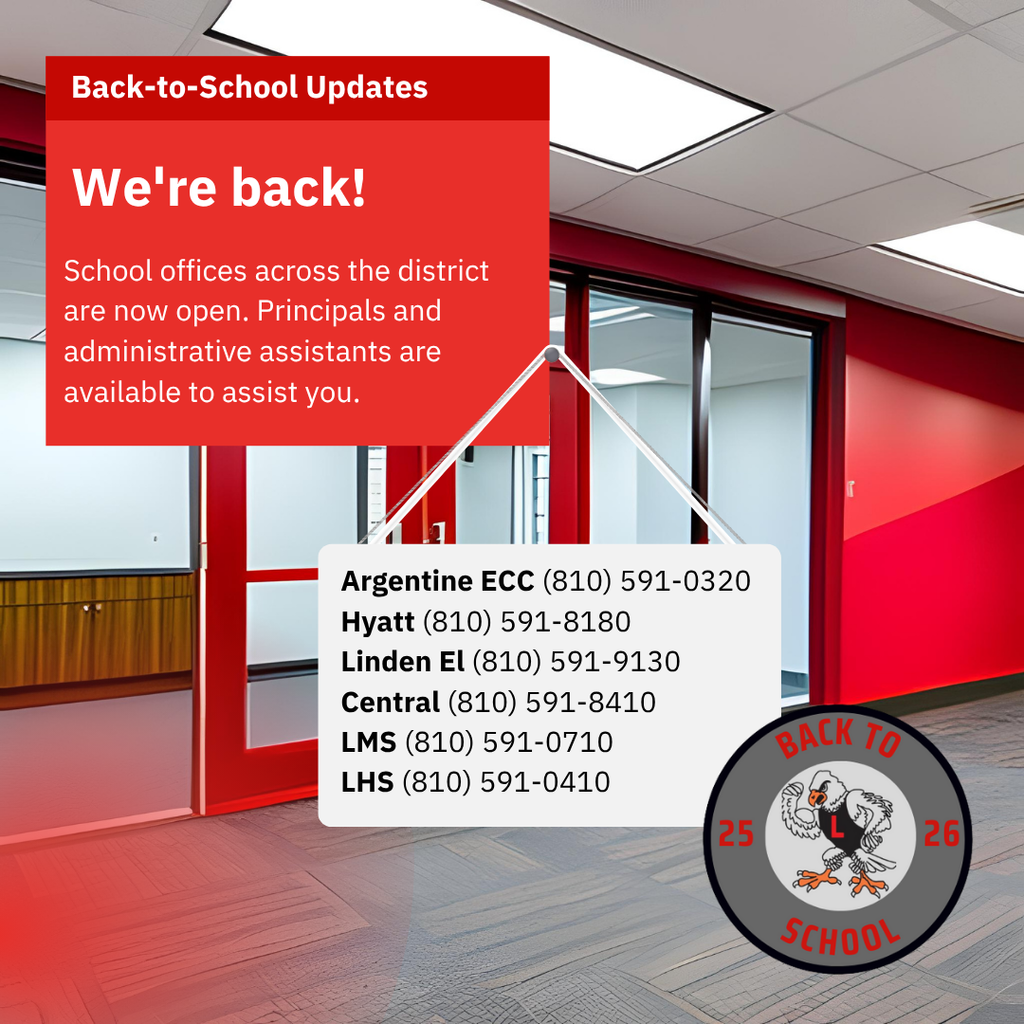 School office with the words We're back