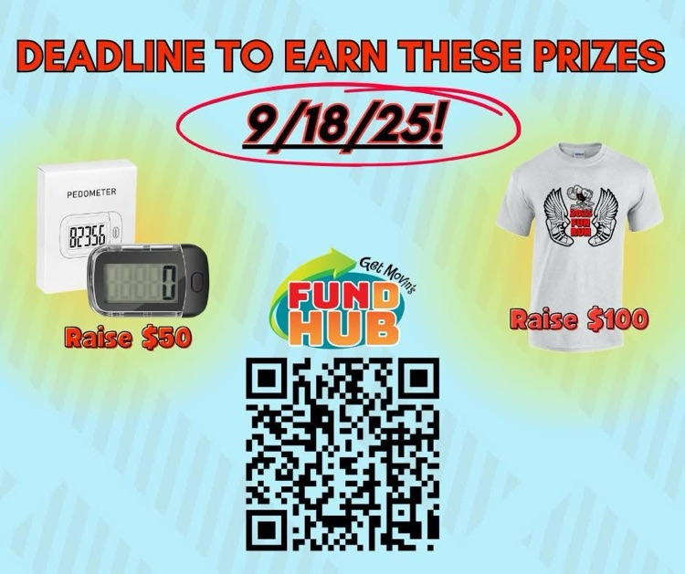 t-shirt, QR code, pedometer. deadline date 9/18