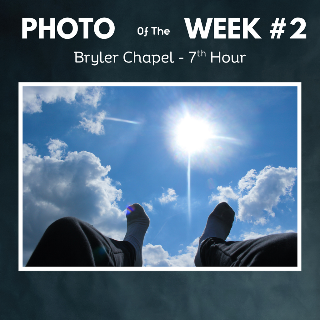 Feet in the air with sky and clouds. Byler chapel photo of the week