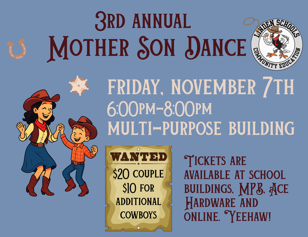 blue background with cream and maroon text detailing the upcoming mother/son dance this friday, nov. 7th from 6-8 p.m.