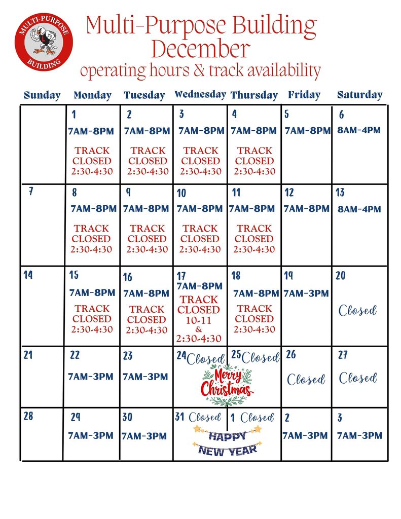 Multi-Purpose Building December Hours