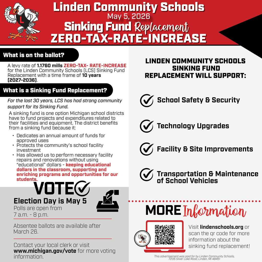 LCS Sinking Fund Replacement vote on May 5, 2026.  Sinking Fund would allow LCS to dedicate funds to school safety and security, technology upgrades, facility and site improvements, and transportation and maintenance of school vehicles 