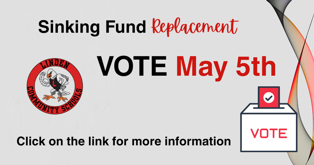 Grey graphic with the words Sinking Fund Replacement Vote May 5th. Click on the link for more information.