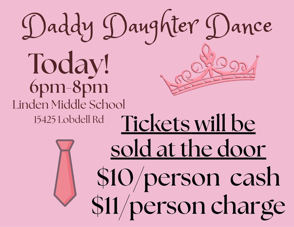 Pink background with Daddy DAughter Dance tickets will be sold at the door and per person price. 