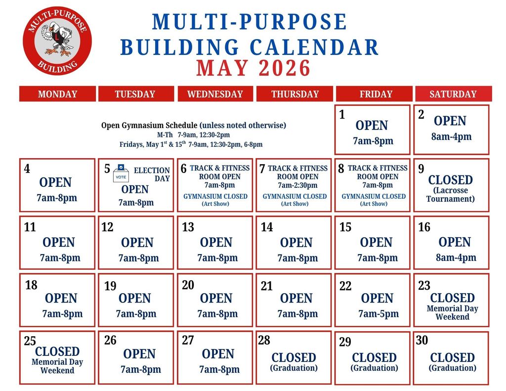 MPB May calendar hours and days open