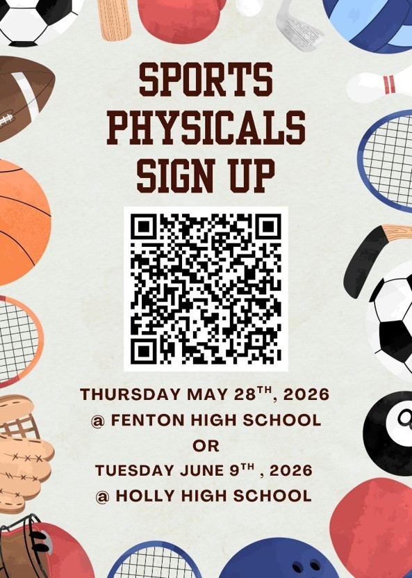 UPDATED QR Code to register for Athletic Physicals incoming 6-12 graders Thursday 5/28 or Tuesday 6/9