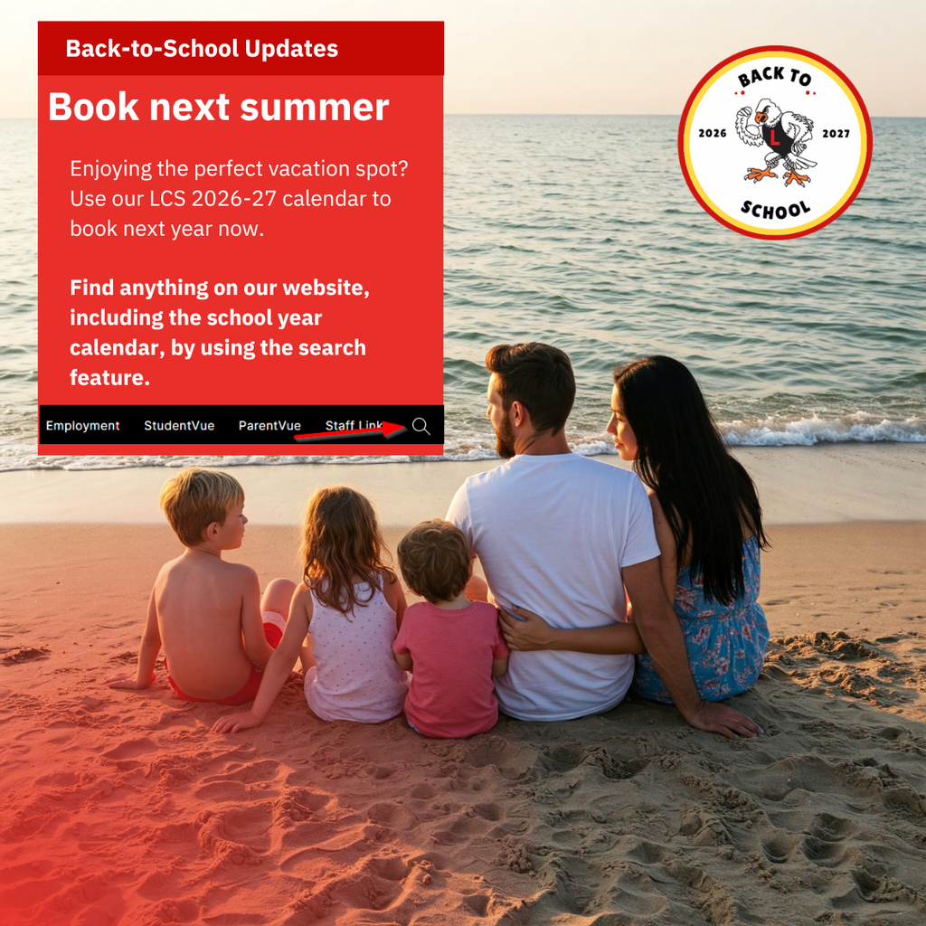 Family sitting on a beach with the words Book next summer