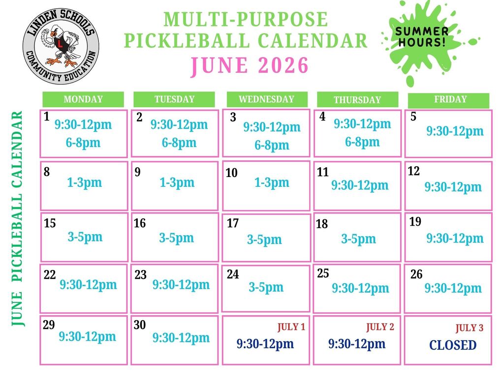 June MPB pickleball calendar