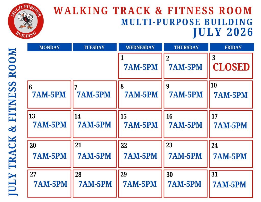 Linden Multi-Purpose Building July Calendar