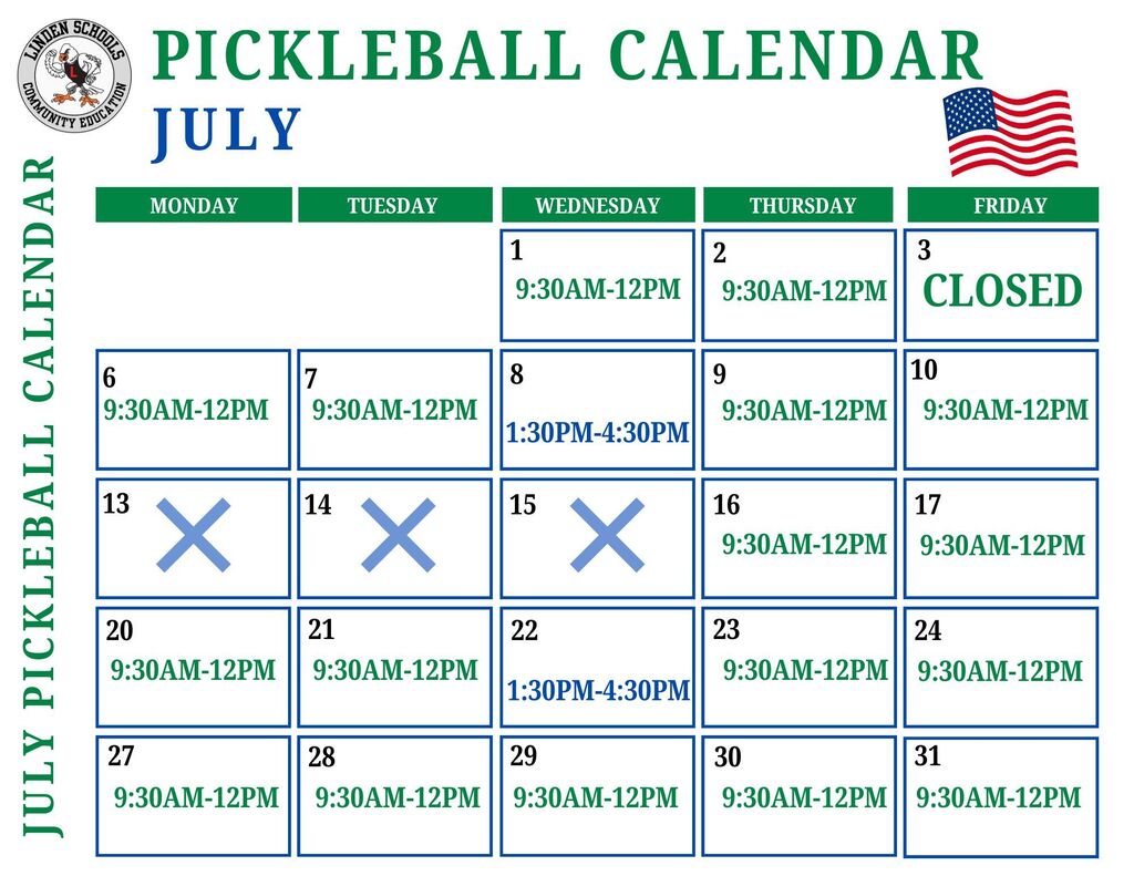 July 2026 MPB pickleball calendar