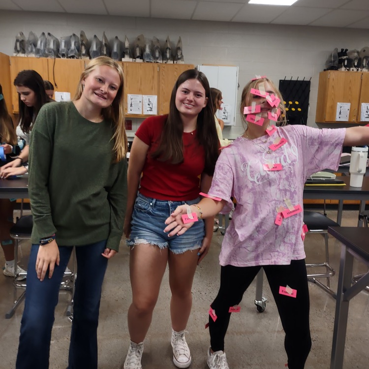 Students an anatomy class labeling body parts