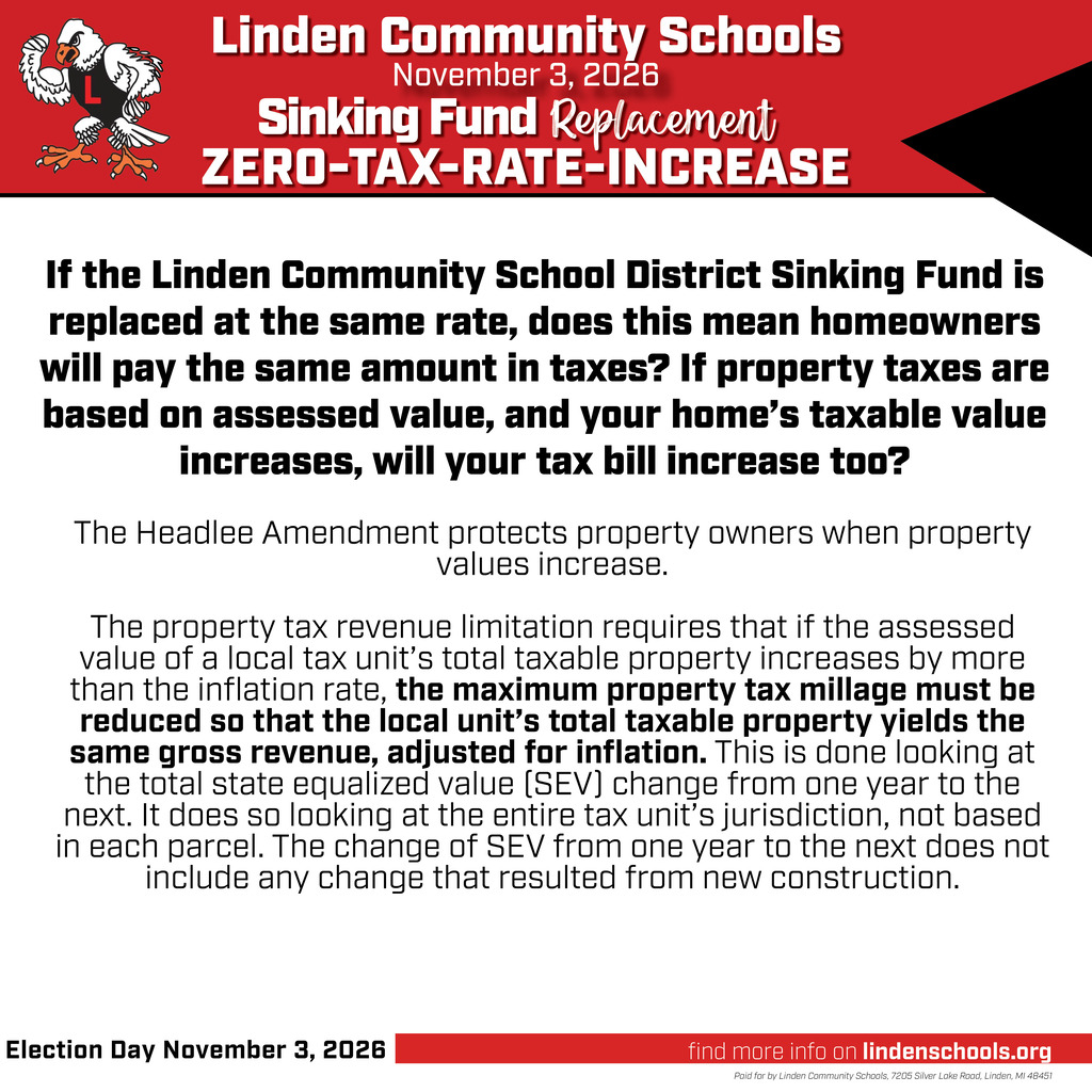 Headlee Amendment information related to the zero-tax-rate increase sinking fund initiative