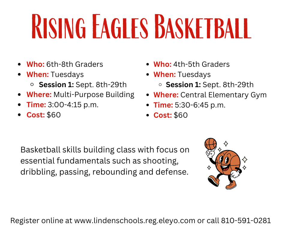 Rising Eagles Basketball Clinic, dates and times, Basketball skills building class with focus on essential fundamentals such as shooting, dribbling, passing, rebounding and defense.