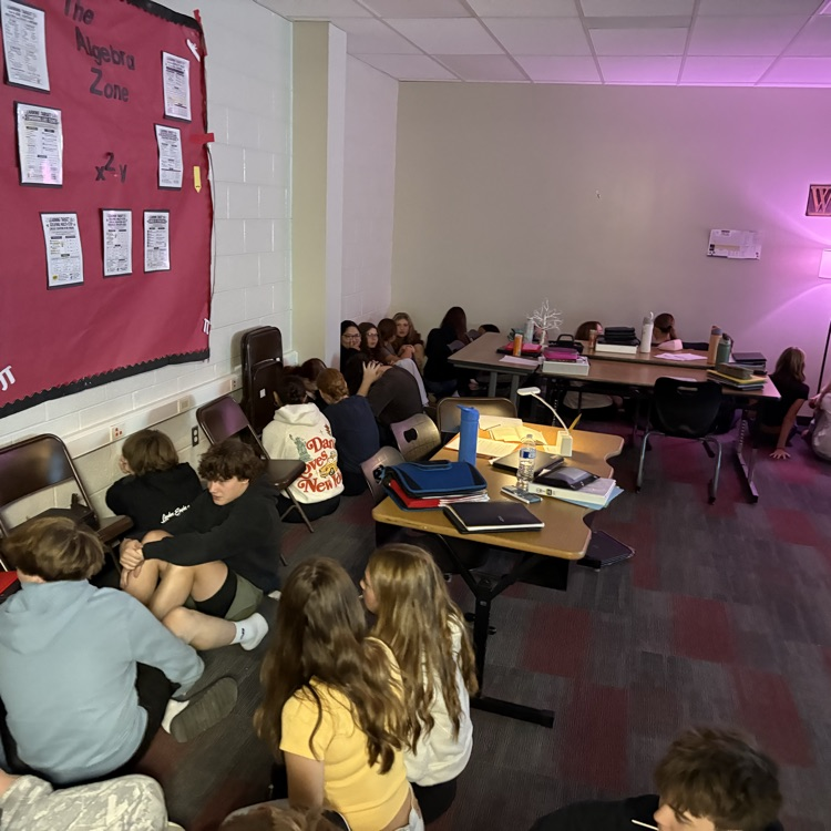 students shelter in a weather drill