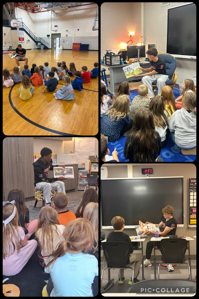 Players reading to students.