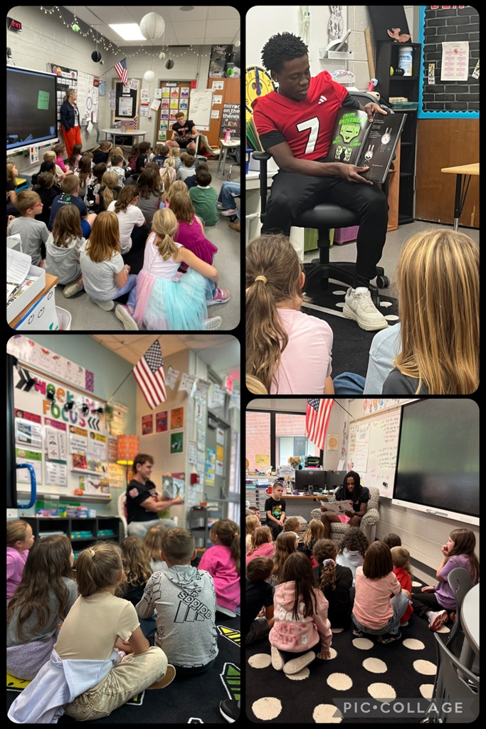 Players reading to students.