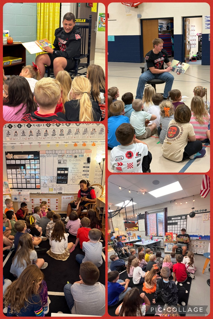 Players reading to students.