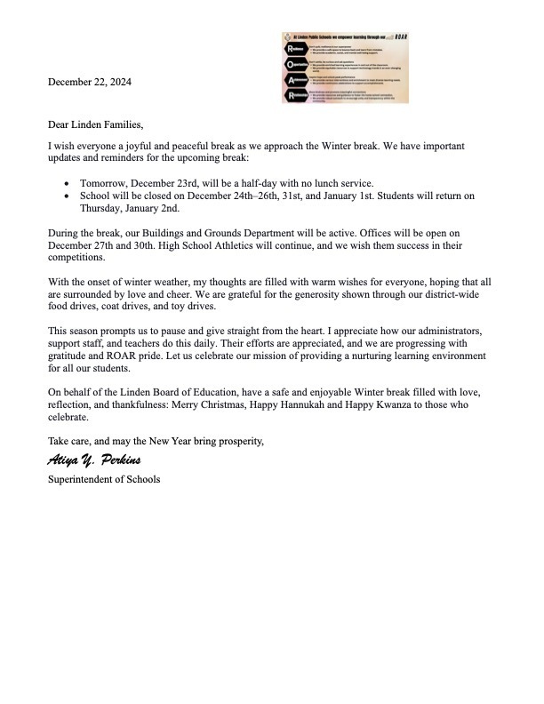 Superintendent's Message - 12/22/2024