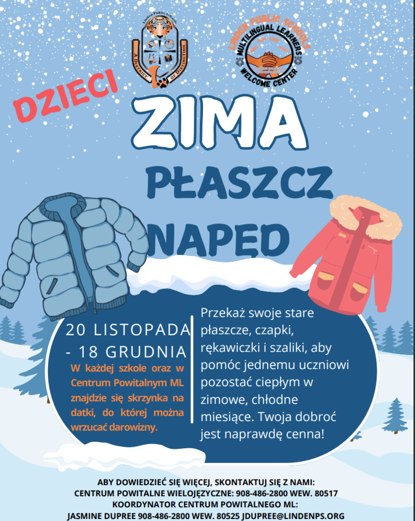 Multilingual Department coat drive flyer (Polish)