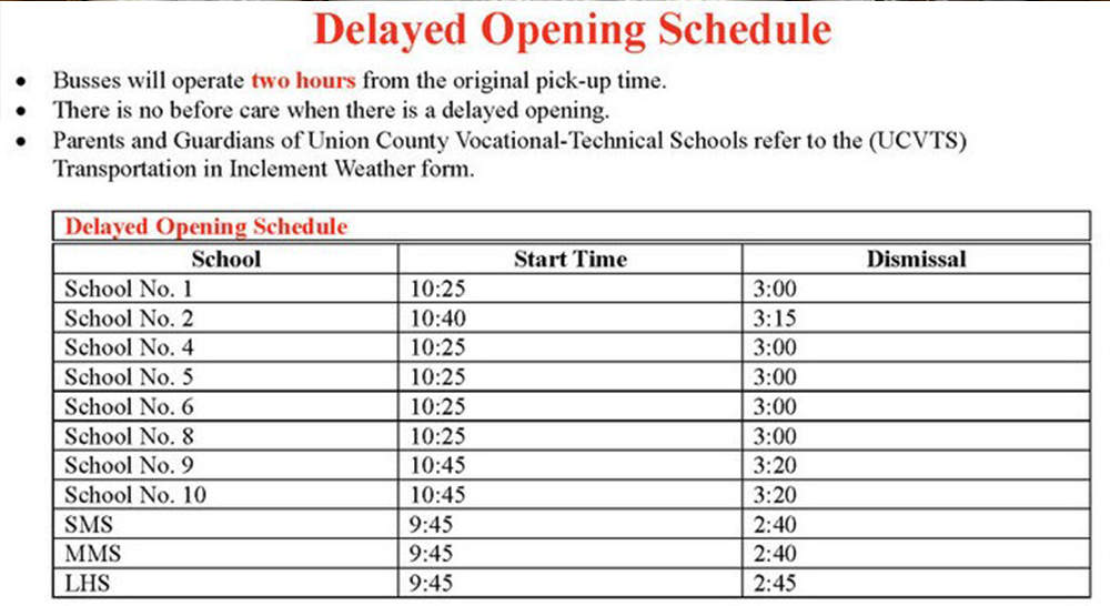 delayed opening schedule