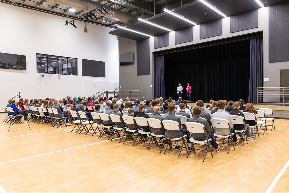 Ribbon cutting ceremony at the Lindsay Event Center on Thursday, January 8, 2026, with community leaders, project partners, Lindsay Academy faculty and students; and guests in attendance.