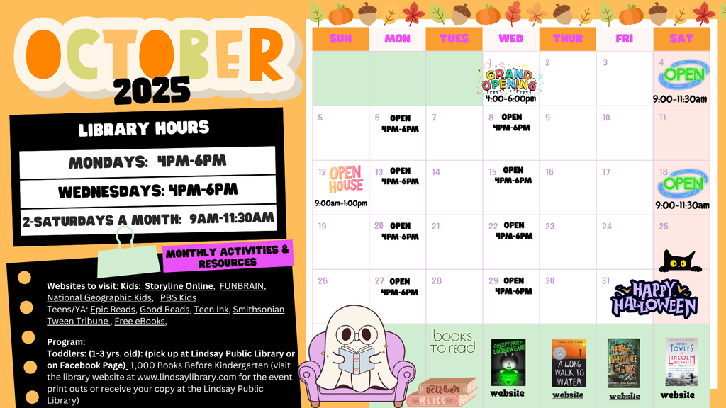 October Lindsay Library Calendar
