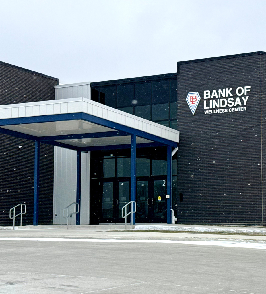 Bank of Lindsay Wellness Center snowy entrance