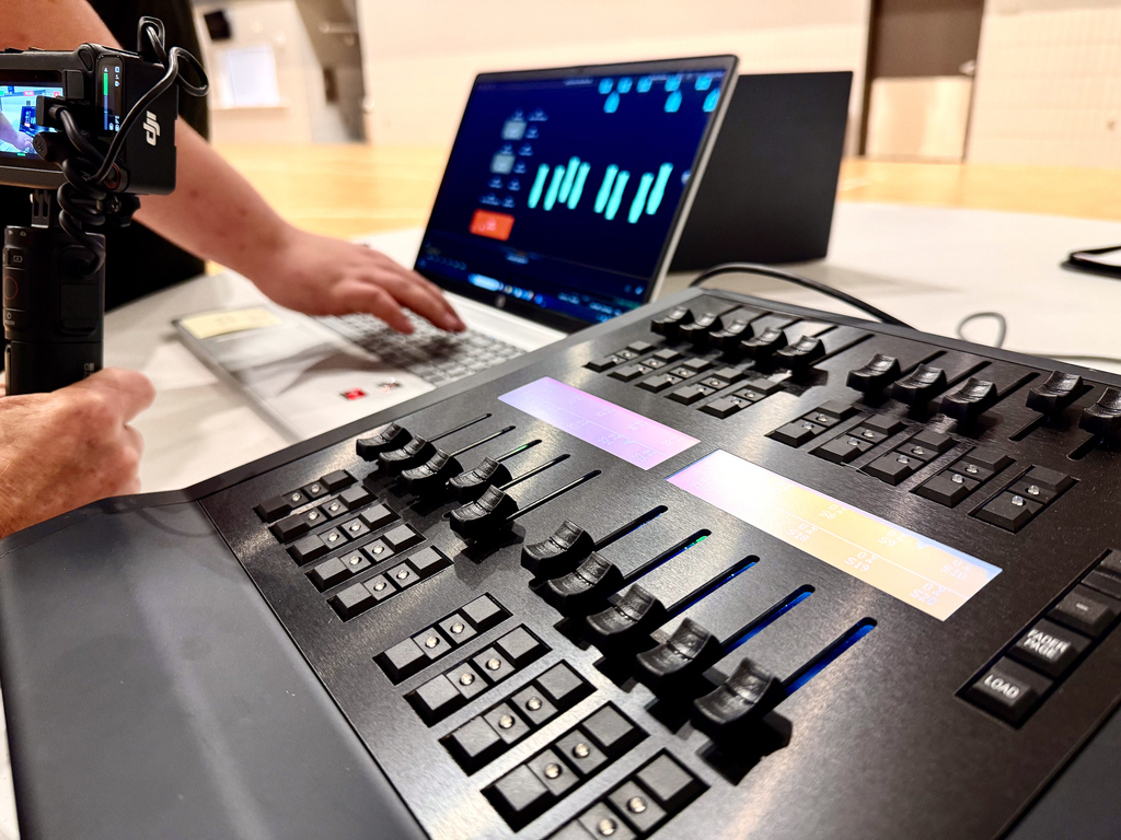 Event Center staff training on lighting equipment.