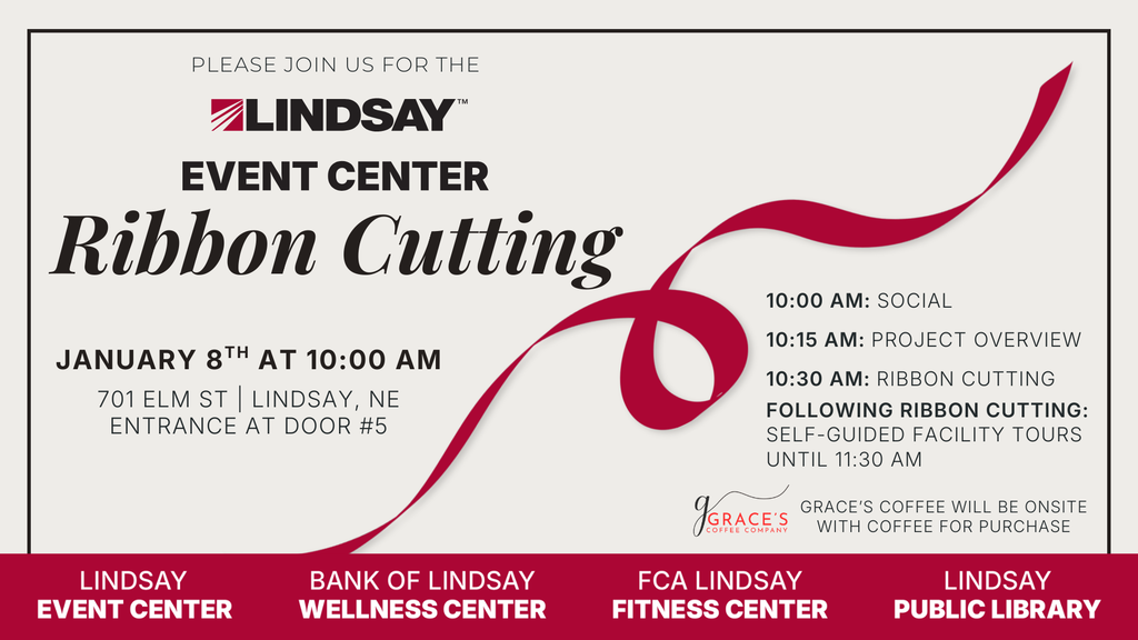 Invitation to the Lindsay Event Center Ribbon Cutting on January 8th at 10:00 a.m.