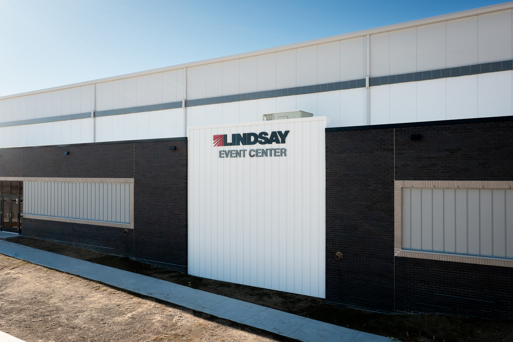 Photo of new Lindsay Event Center sign on the front of the building.