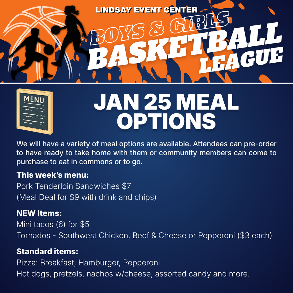Meal Options for January 25th, 2026 Basketball League