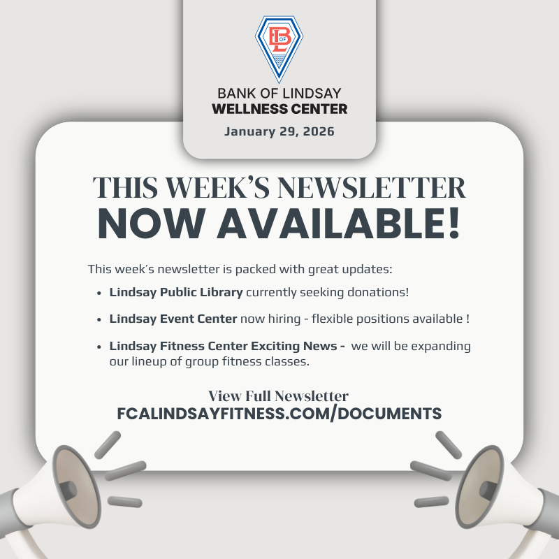 Newsletter Jan 29 | Bank of Lindsay Wellness Center