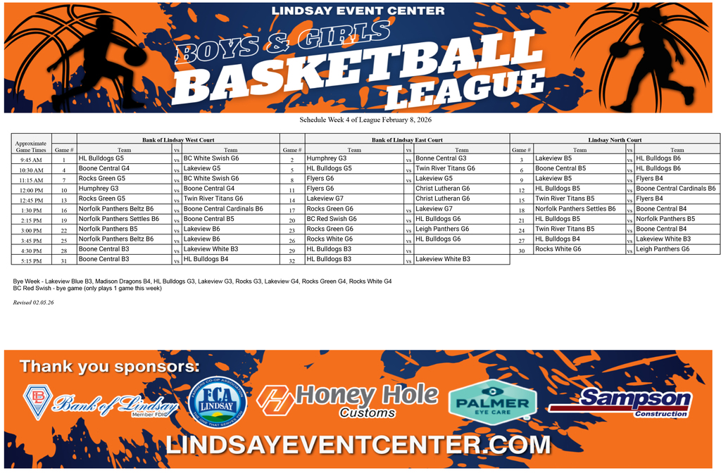 Schedule for Feb 8th